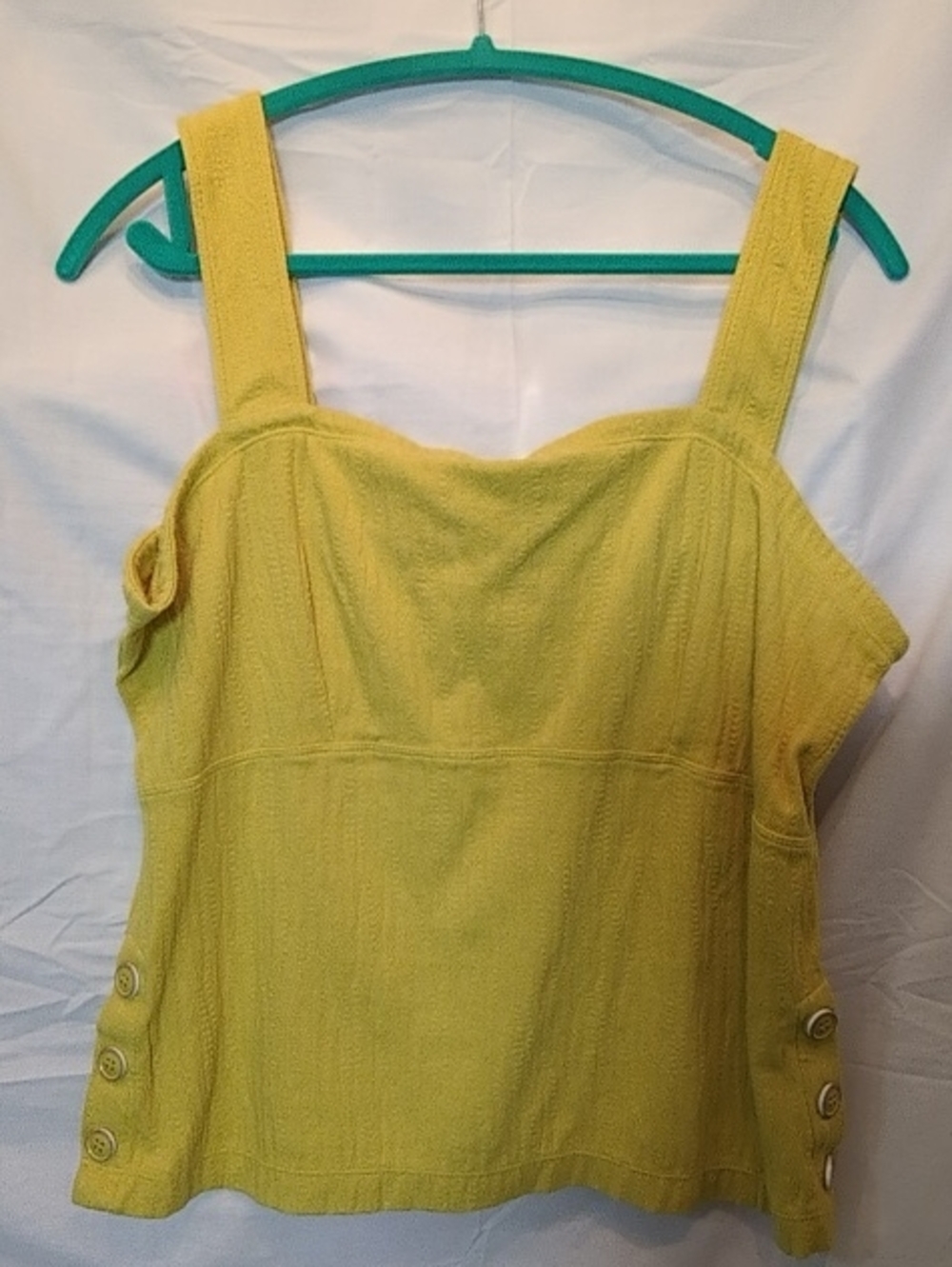 Maeve Chartreuse Square-Neck Tank with Side Button Detail